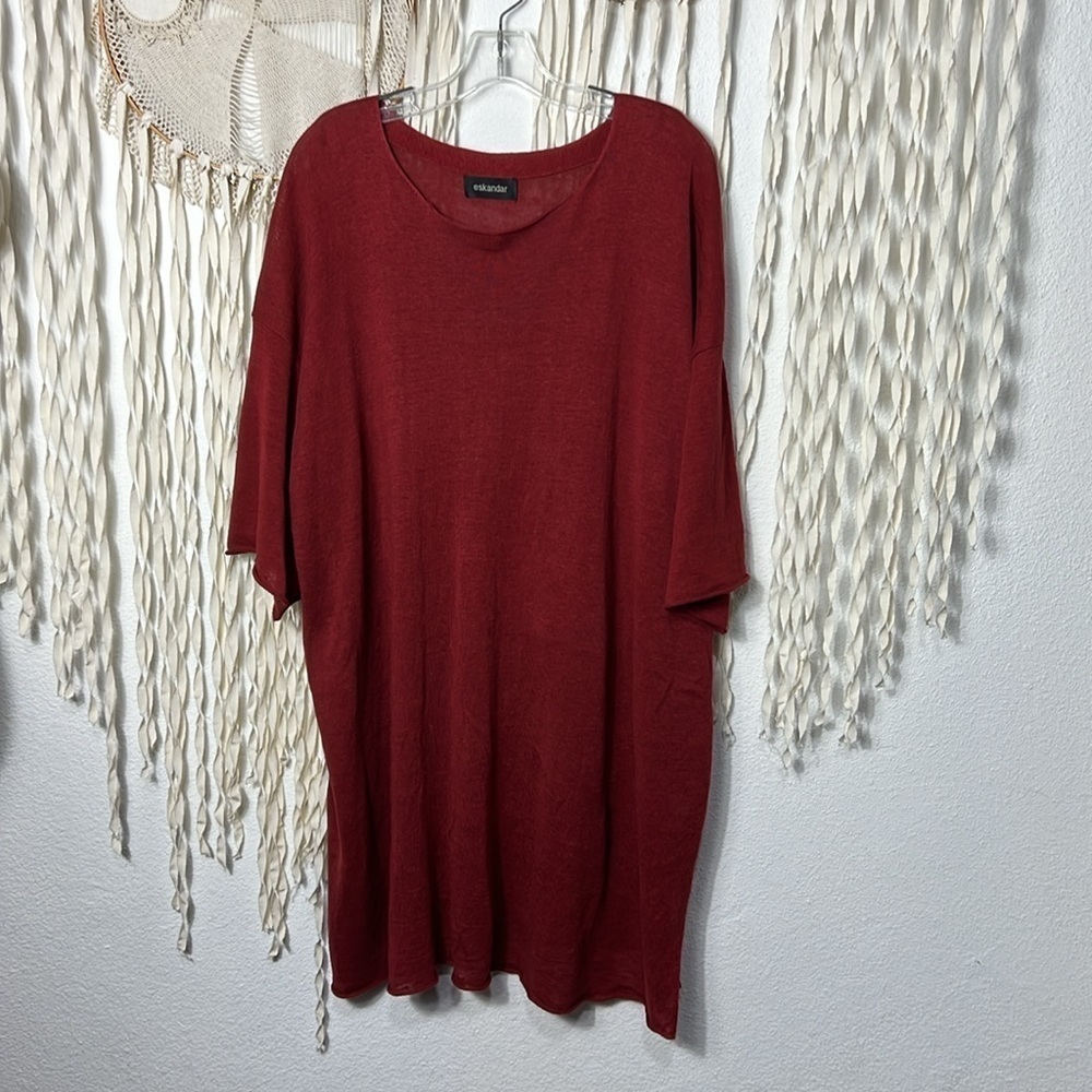 Eskandar Rust Linen Tunic Length Drop Sleeve Top - image 5